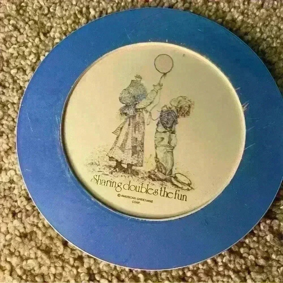 Holly Hobbies Vintage Small plate, Sharing Doubles The Fun, Blue plastic. - Picture 2 of 6